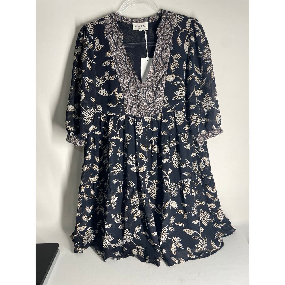 Grace & Mila Hadrienne Dress Black Floral Mini Size Small Size Small NEW